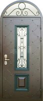 Металлическая дверь Арочная дверь с порошковым напылением со стеклом и ковкой №77