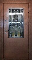 Металлическая дверь Порошковое напыление со стеклом и ковкой №386 для улицы