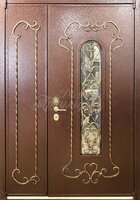 Металлическая дверь Порошковое напыление со стеклом и ковкой №388 для улицы