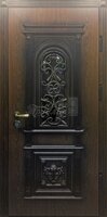Металлическая дверь Одностворчатая дверь МДФ со стеклом и ковкой №478 для коттеджа