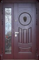 Металлическая дверь Входная дверь с массивом дуба со стеклом и ковкой №285